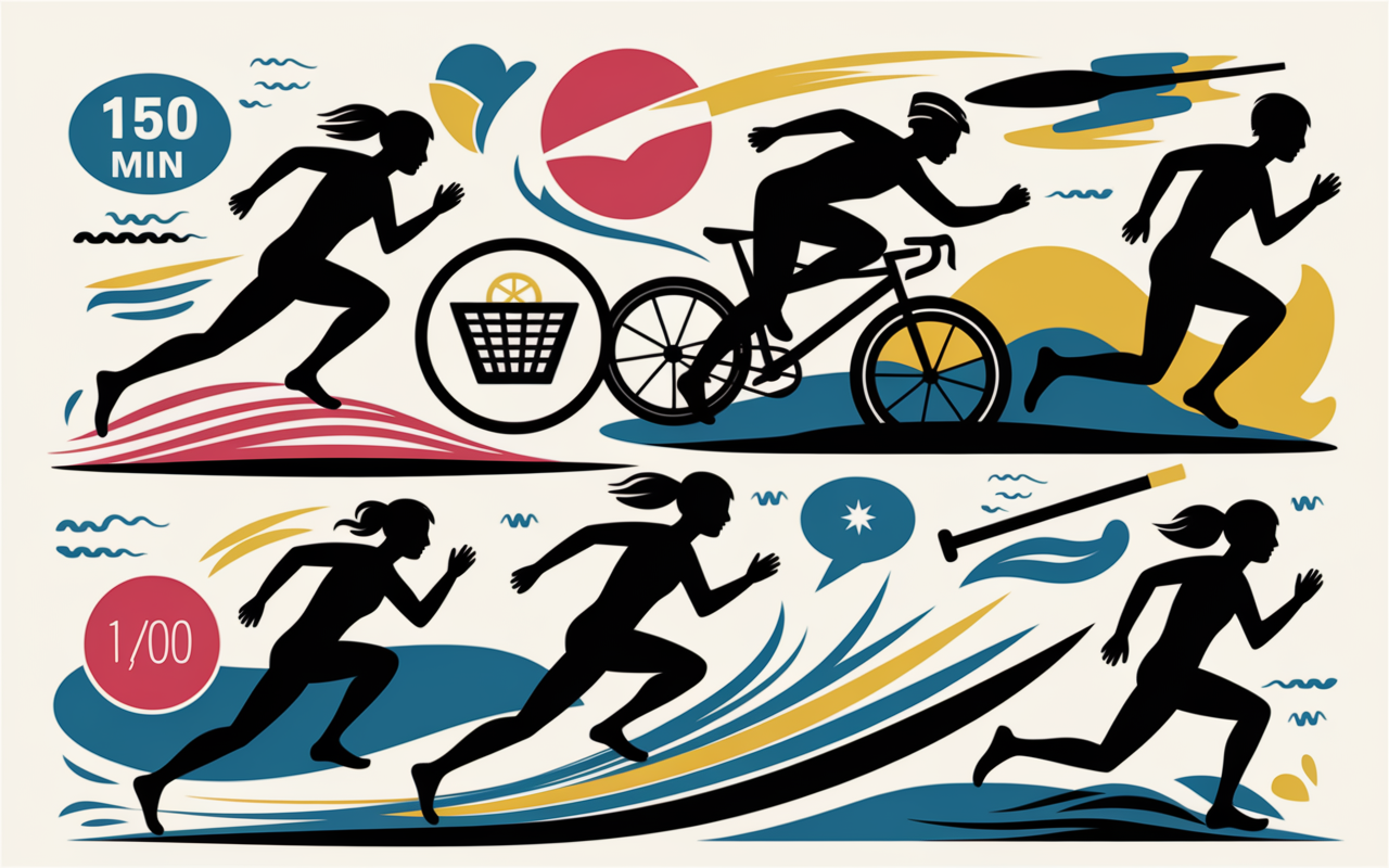 Illustration exercices cardio course velo natation 150 min