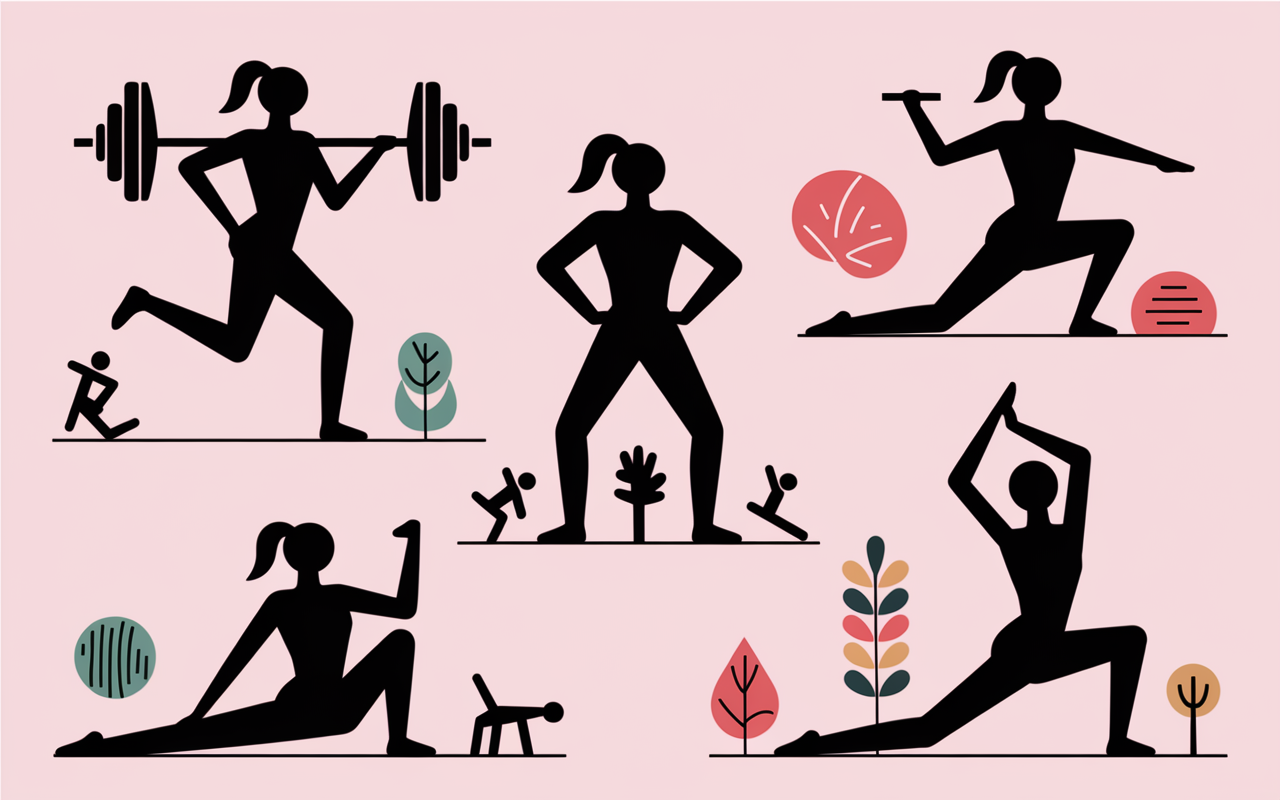 Silhouettes exercices fondamentaux fitness