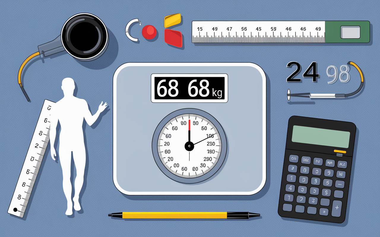 IMC surpoids balance chiffre calculatrice illustration