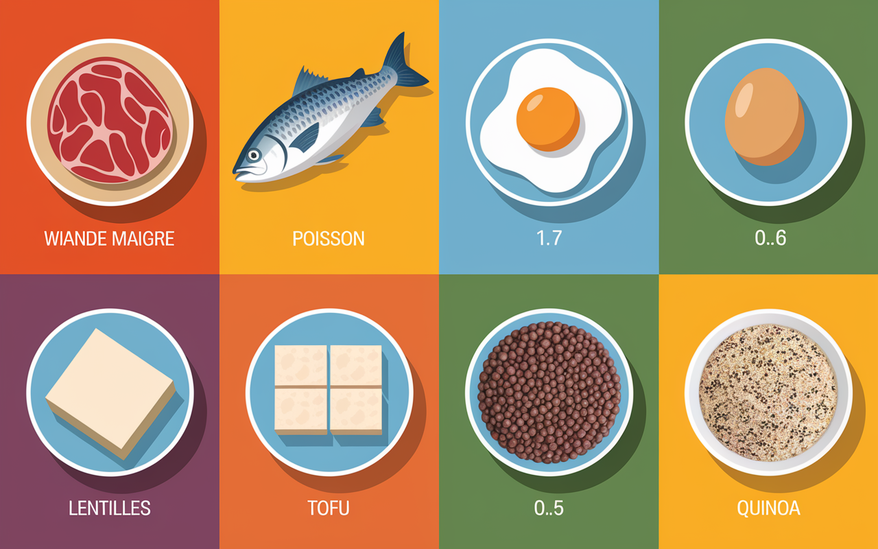 Aliments riches en L-lysine : viande, poisson, oeuf, lentilles, tofu, quinoa