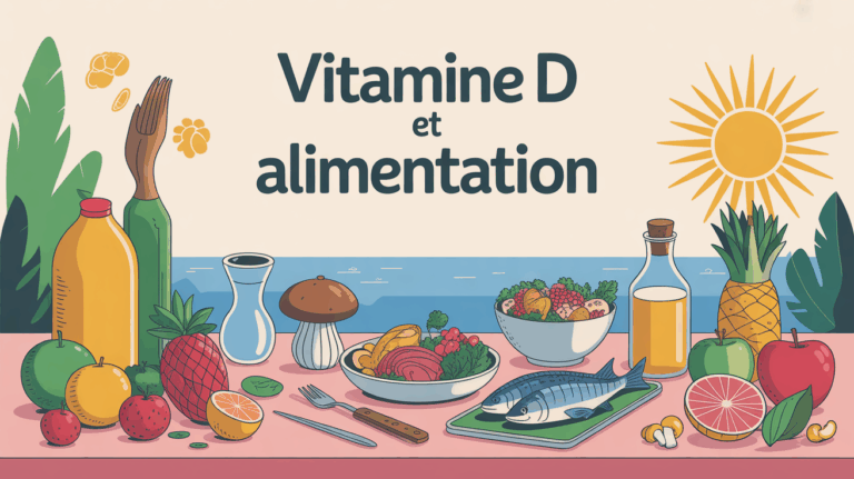 grande illustration vitamine d fruits poissons champignons uv