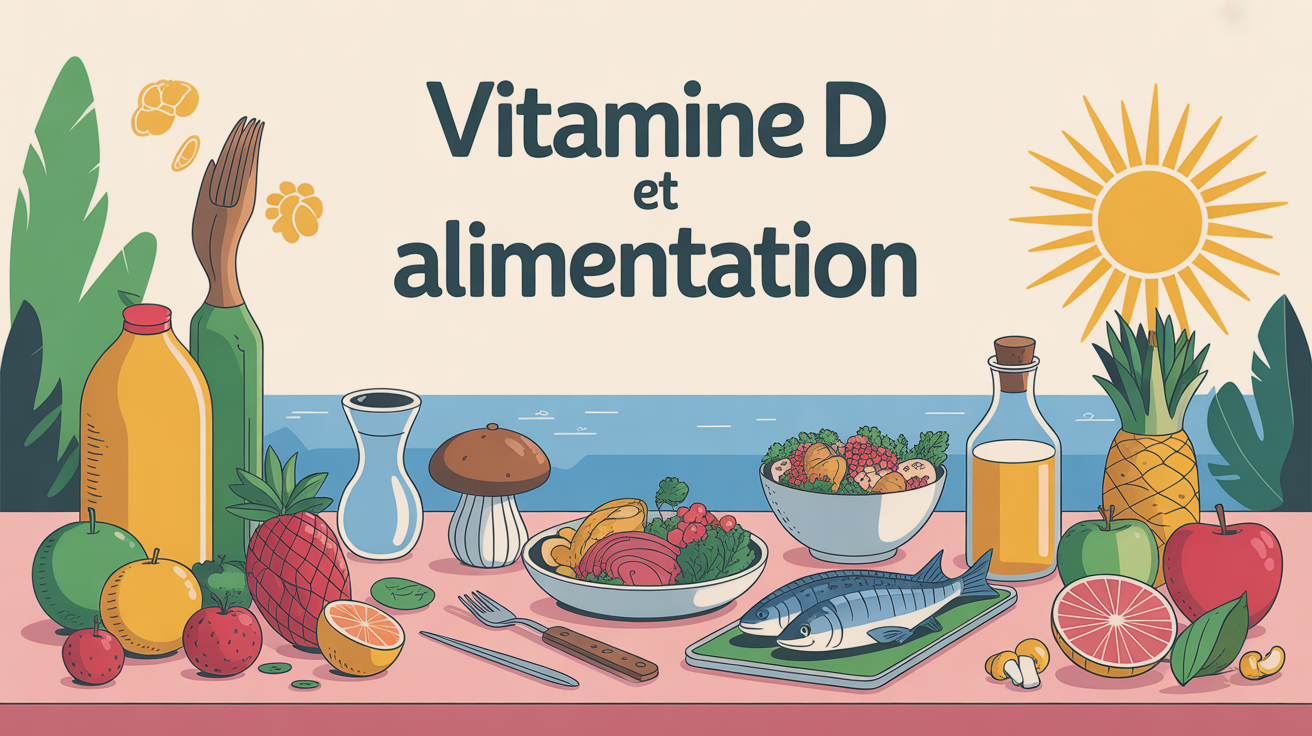 grande illustration vitamine d fruits poissons champignons uv