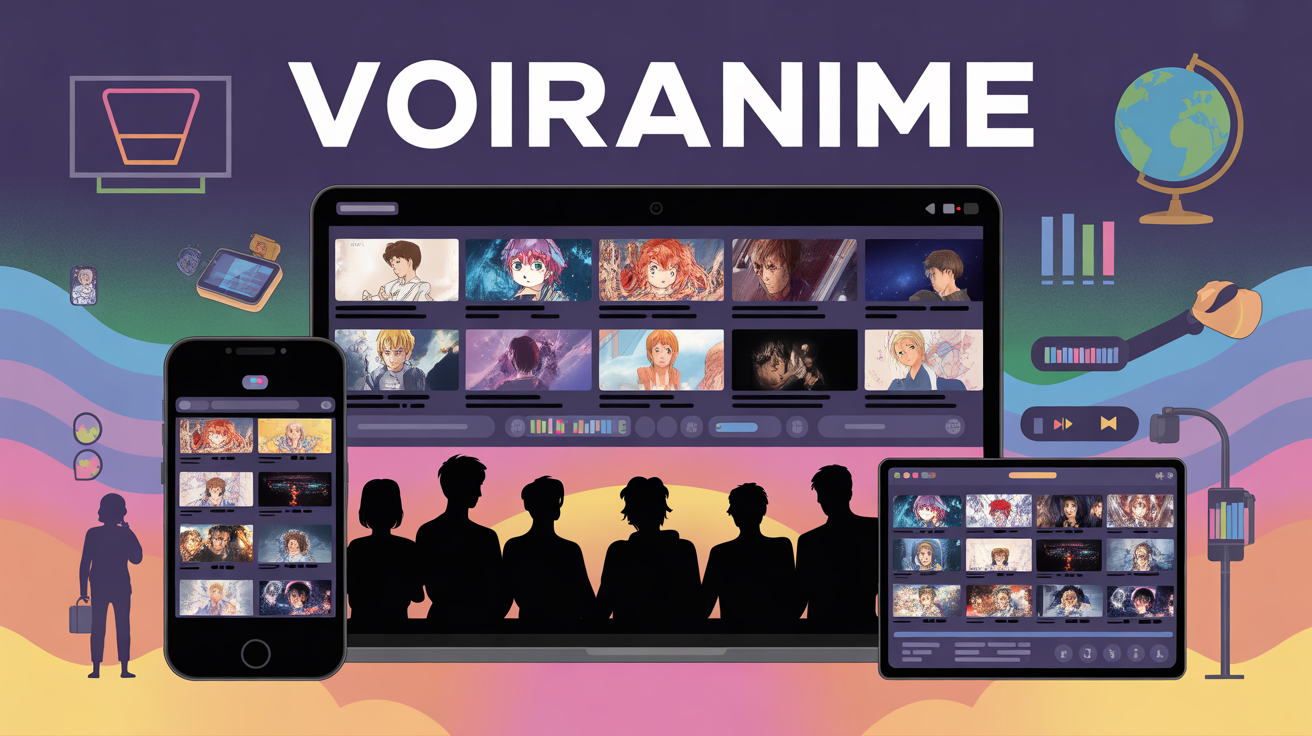 Voiranime sur mobile et ordinateur avec icônes sécurité
