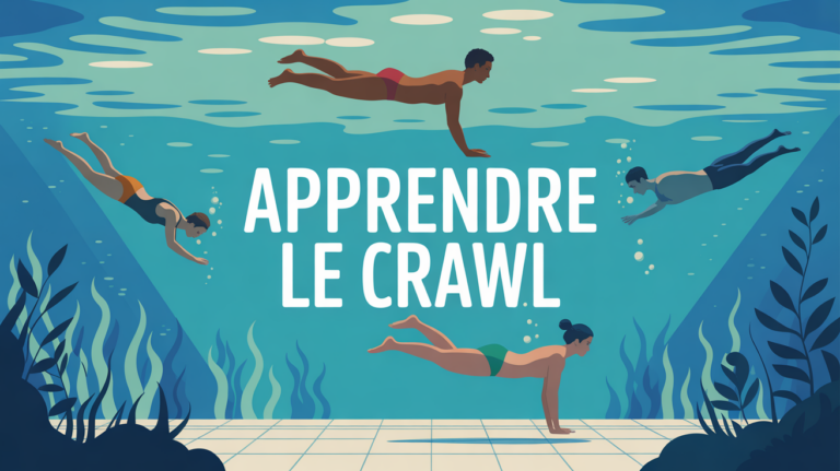 Silhouettes nageant le crawl dans une piscine stylisee