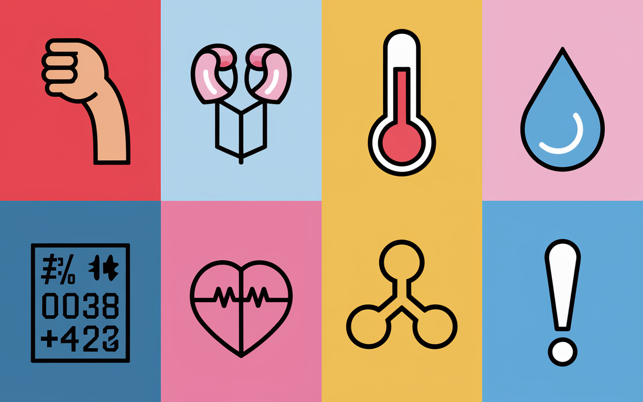 image tableau pictogrammes symptomes courbatures sante