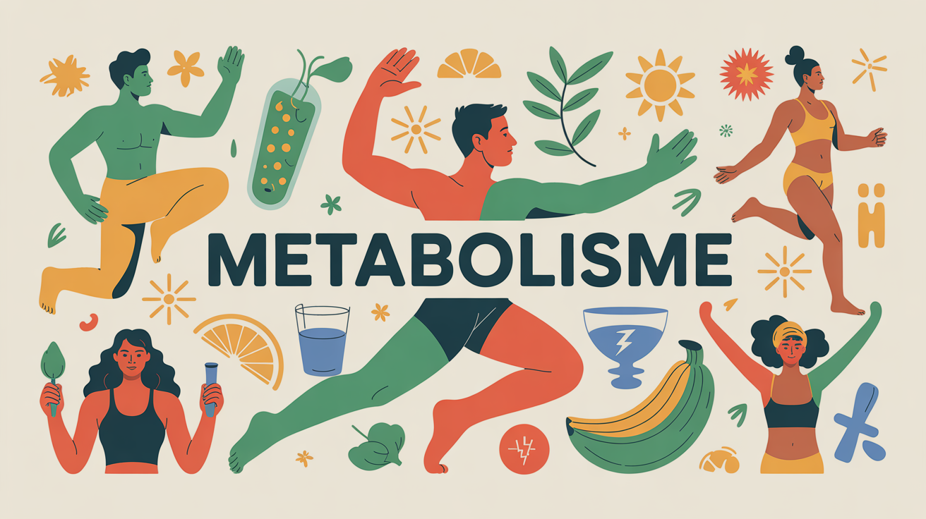 Illustration du metabolisme mouvement musculation alimentation hydratation sommeil