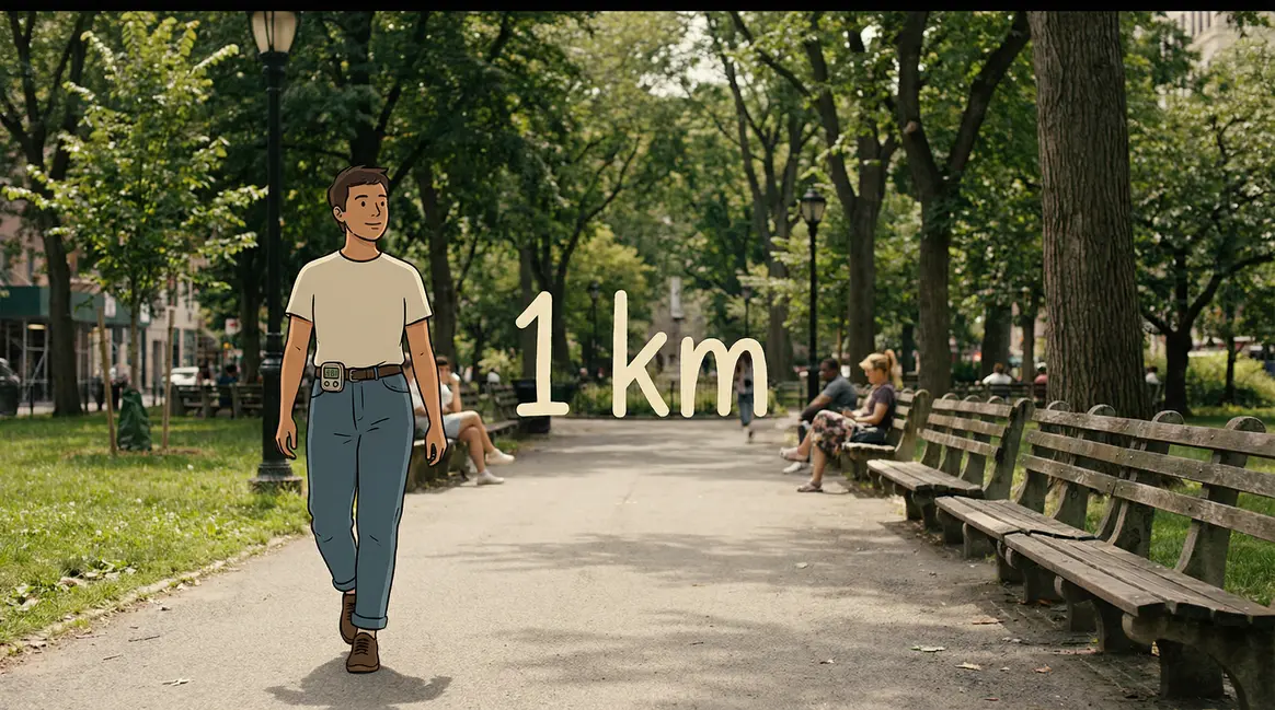 personne marche 1 km podometre parc urbain