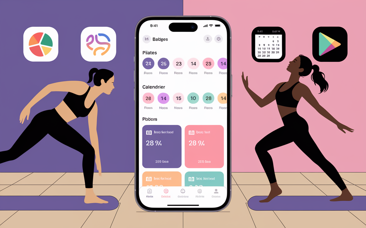 Interface application pilates mur smartphone badges
