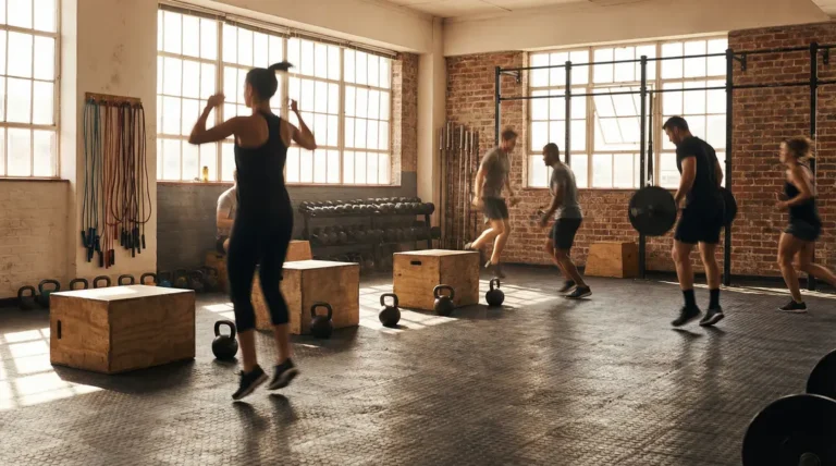 Salle de sport CrossFit silhouettes equipement dynamique