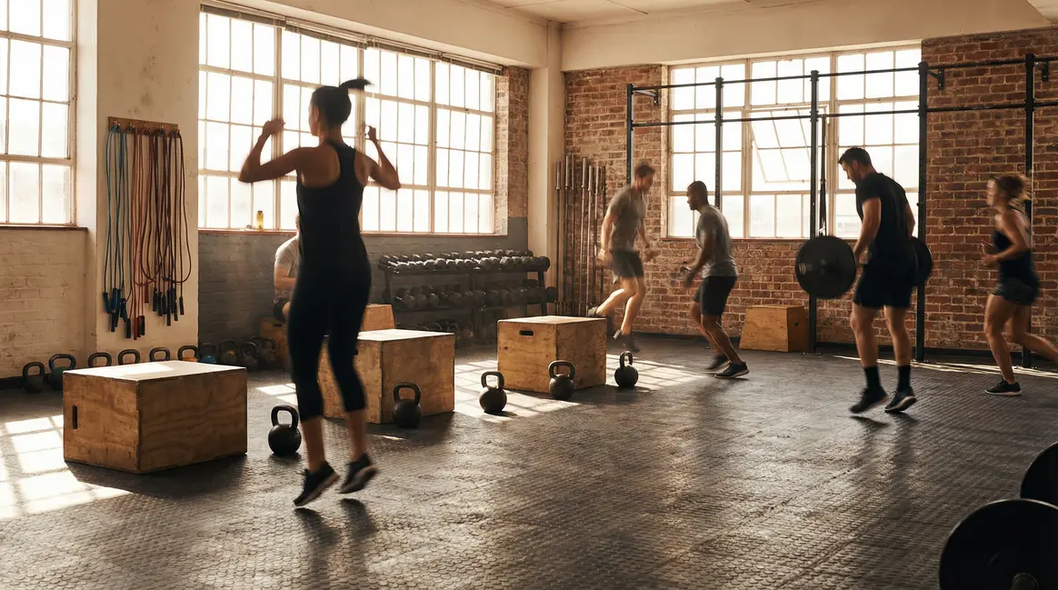 Salle de sport CrossFit silhouettes equipement dynamique