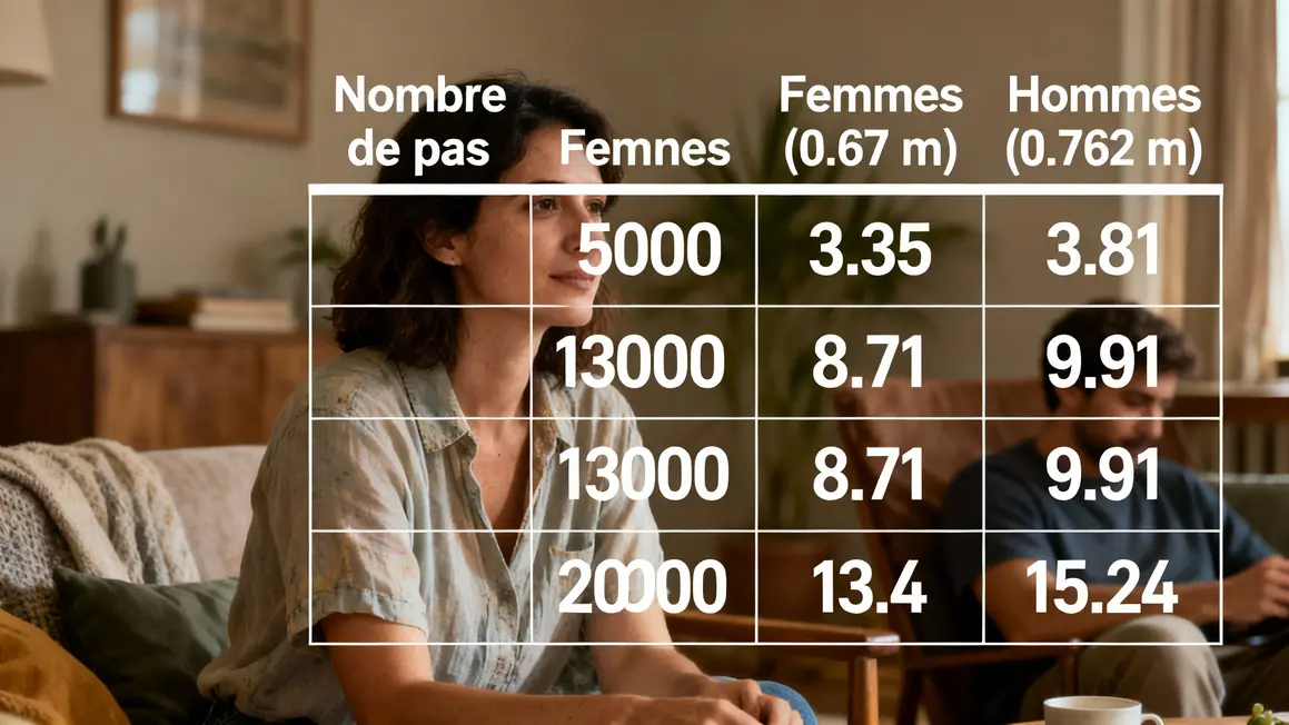 Tableau nombre de pas et distance