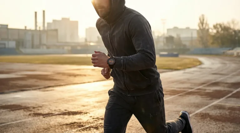 coureur sur piste montre gps vitesse