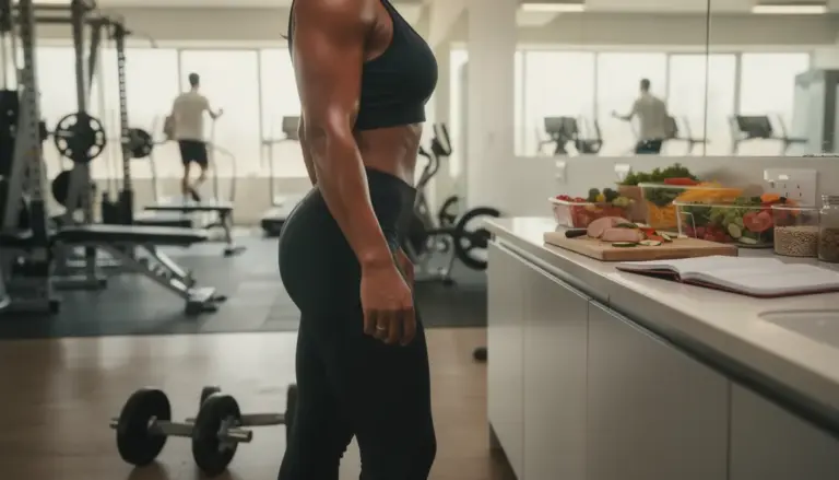 Athlète abdos visibles salle de sport carnet suivi nutrition
