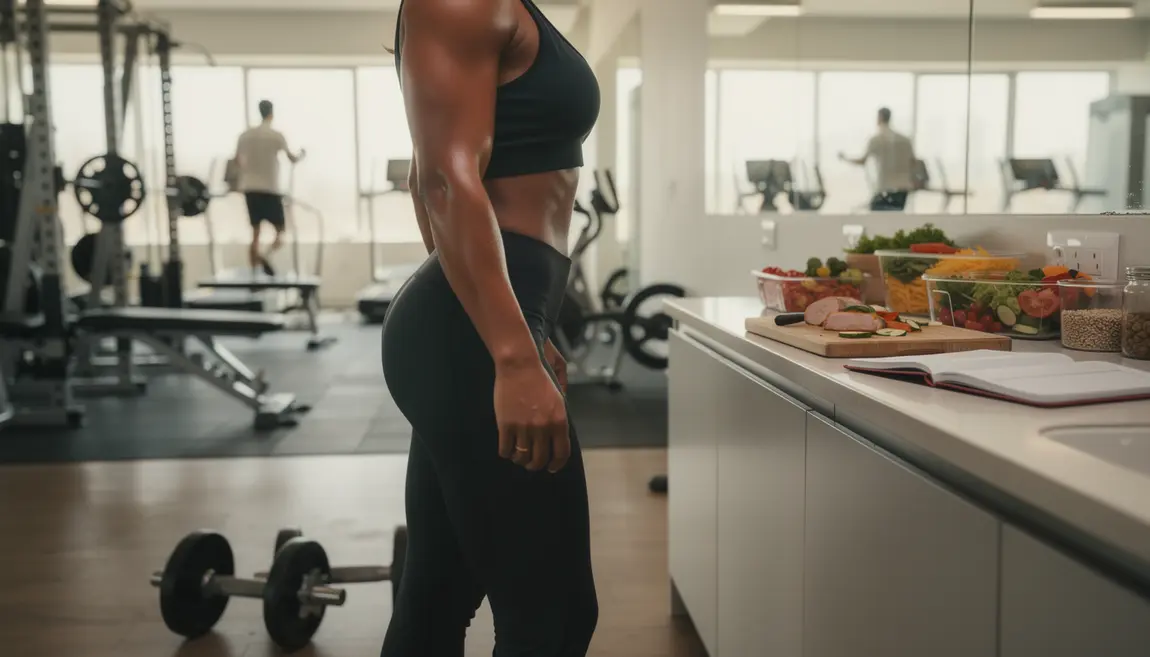 Athlète abdos visibles salle de sport carnet suivi nutrition