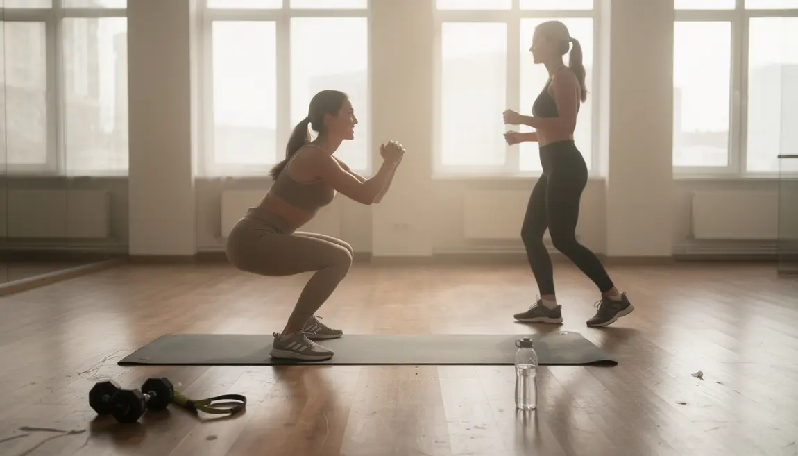 Deux femmes font des exercices pour affiner les cuisses en salle lumineuse