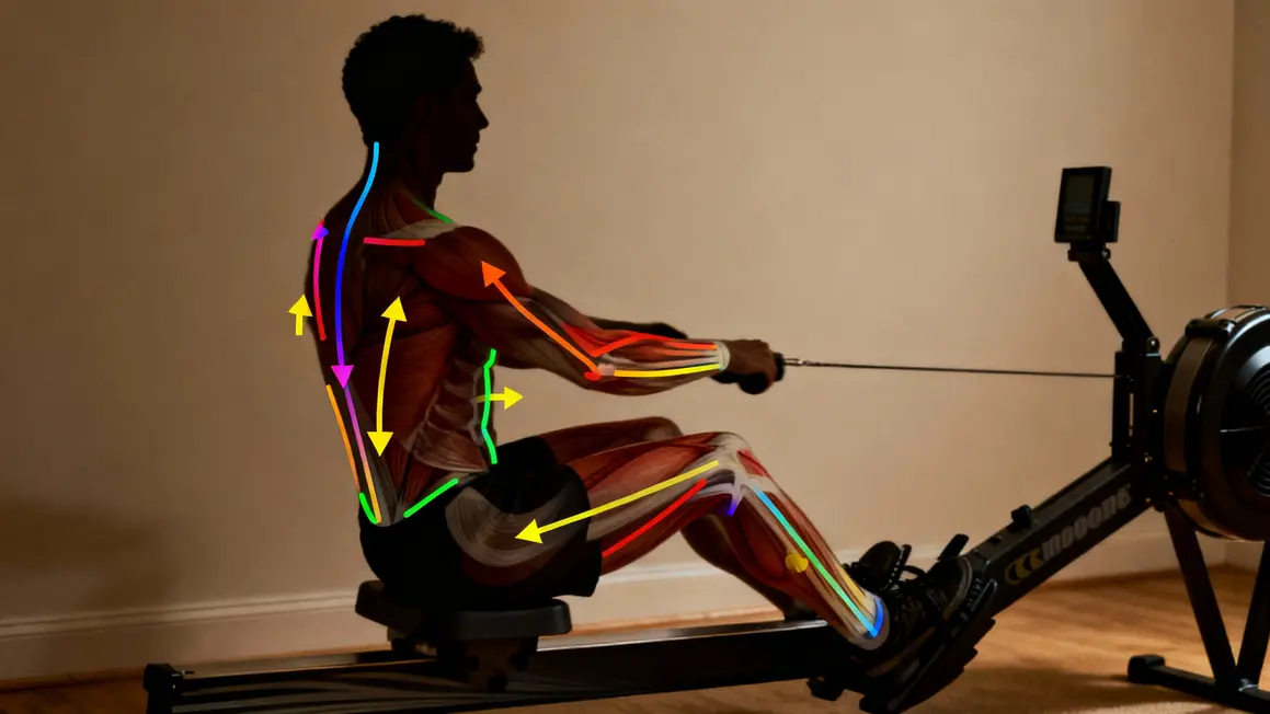 Graphique muscles activés sur rameur, optimisation entraînement