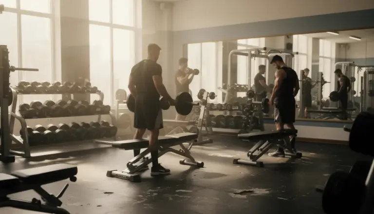 salle de musculation dynamique silhouettes homme haltères