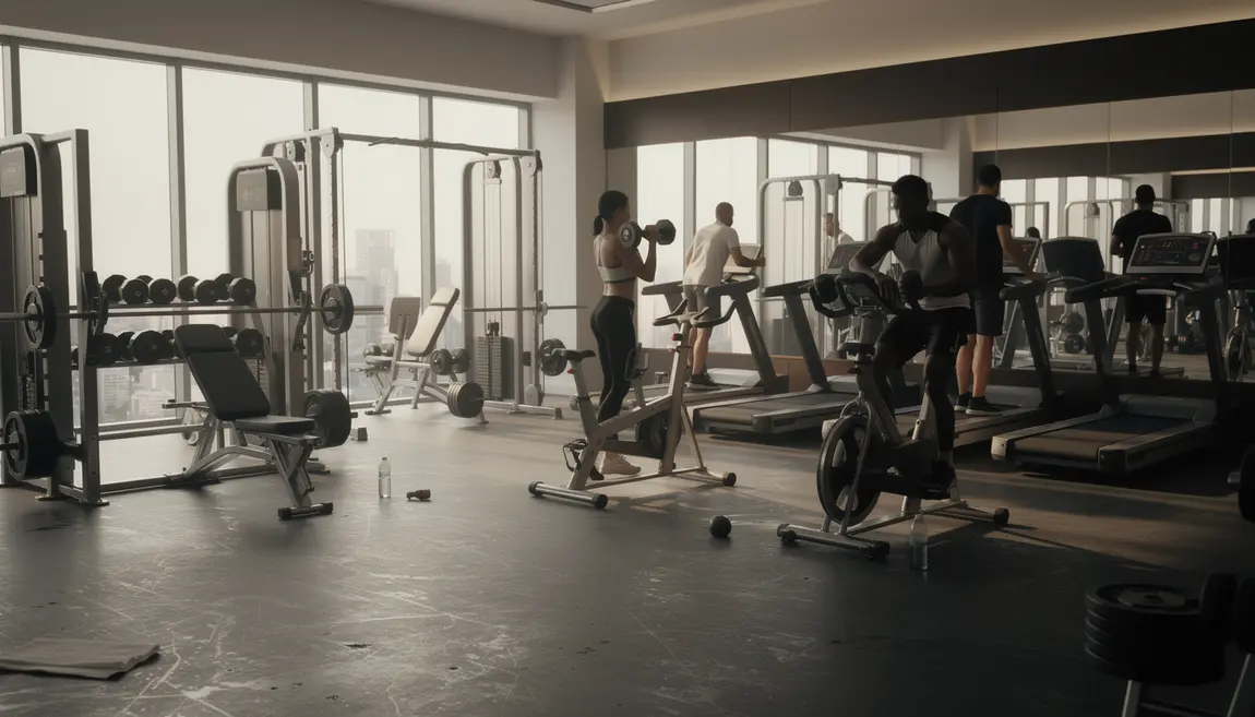Salle de sport moderne cardio musculation silhouettes