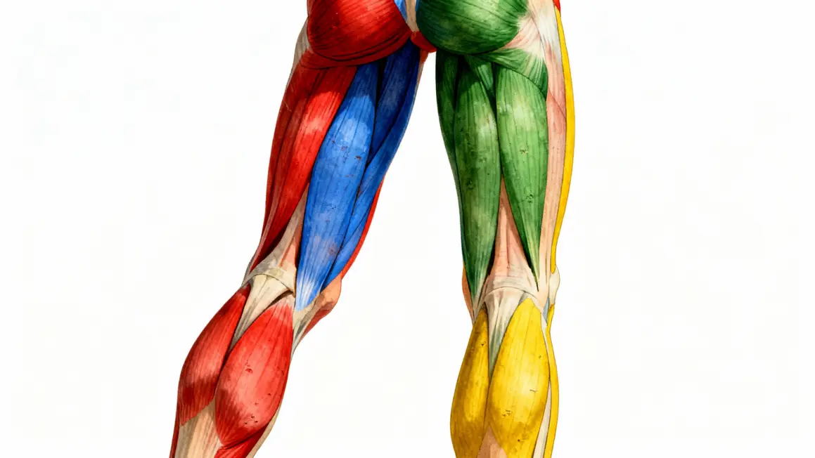Schéma muscles jambes quadriceps ischios fessiers mollets