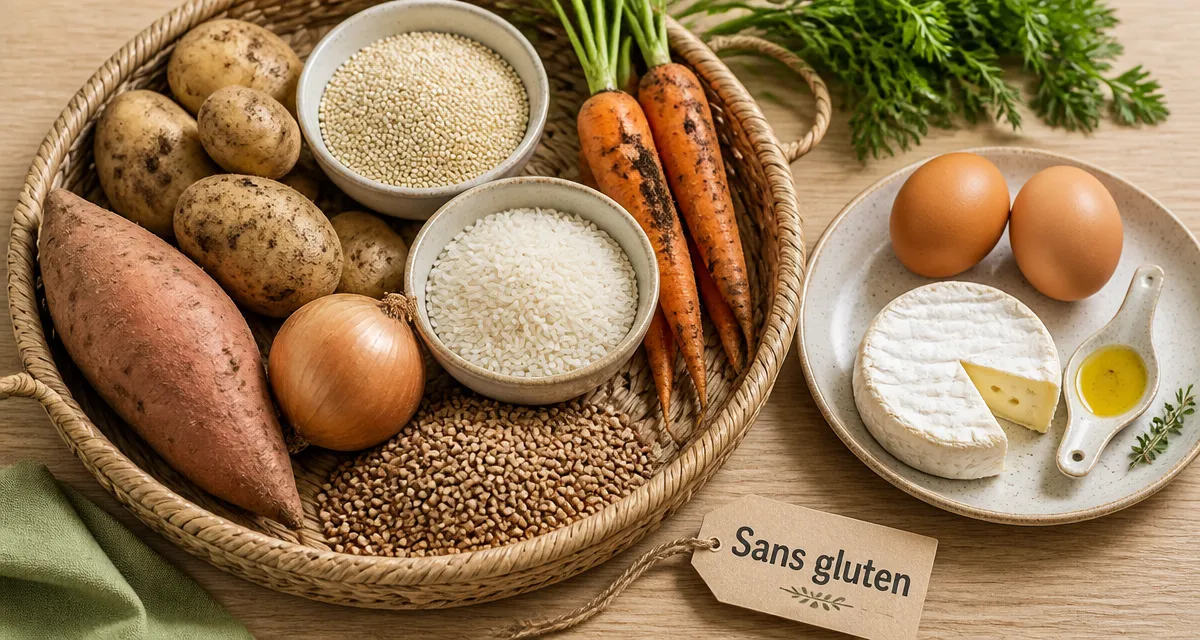 Quel sont les aliment sans gluten : panier de légumes et grains