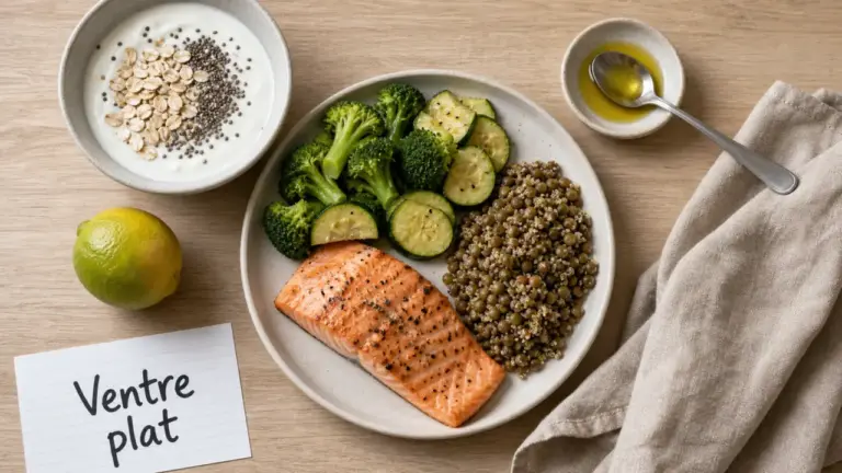 Recette pour maigrir le ventre : assiette légère fibres et protéines, cuisson légère
