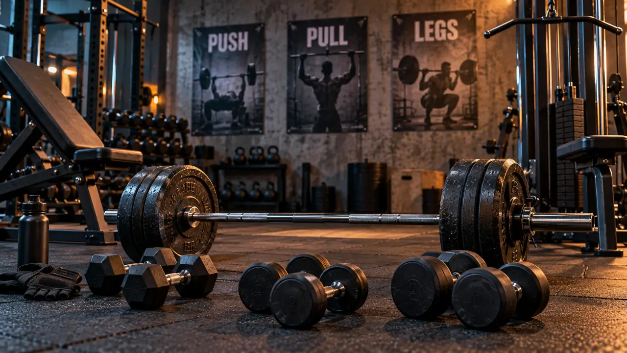 Push pull legs en salle : barre et haltères sur tapis