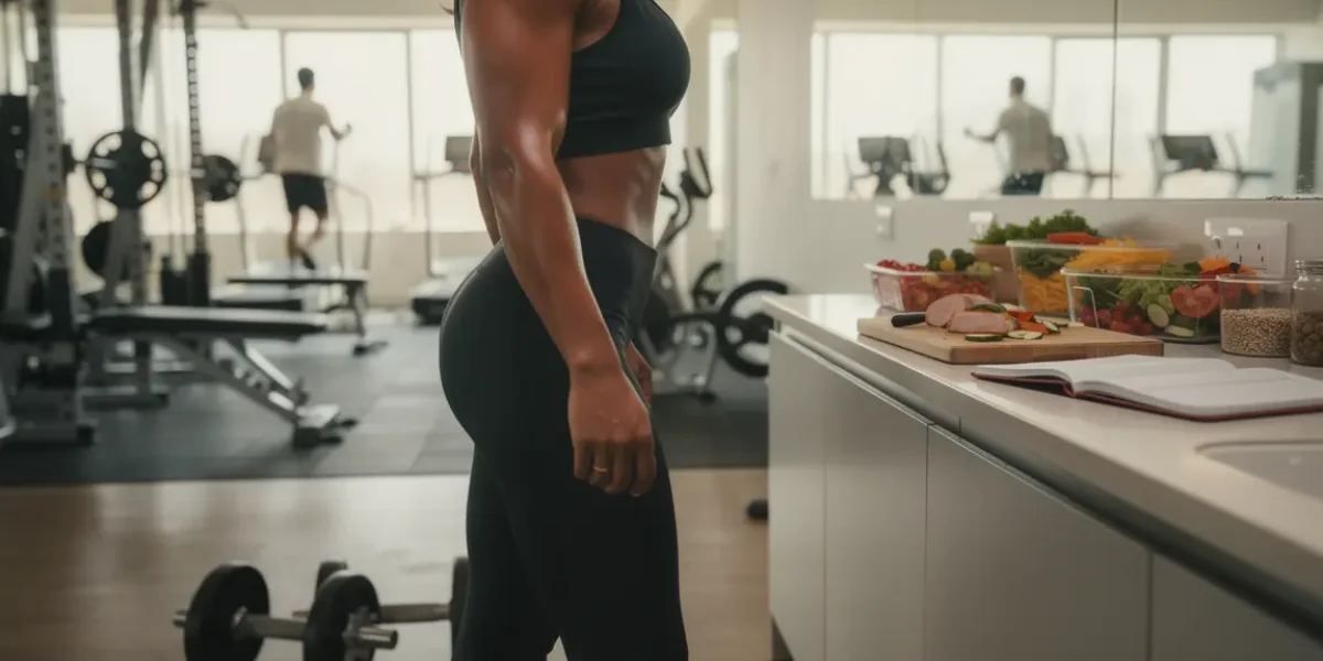 Athlète abdos visibles salle de sport carnet suivi nutrition