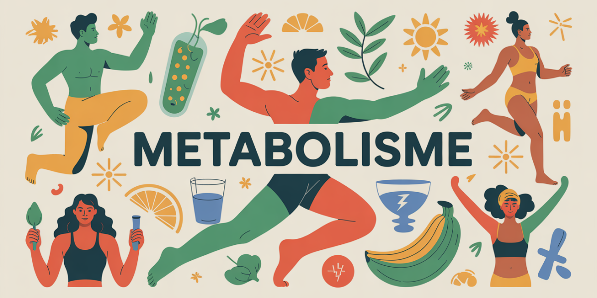 Illustration du metabolisme mouvement musculation alimentation hydratation sommeil