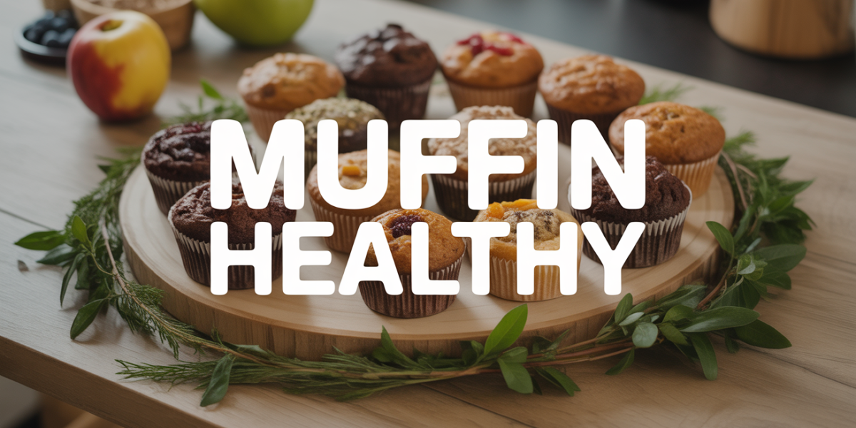 Muffins healthy sur plateau bois, fruits et graines