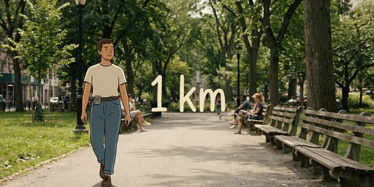 personne marche 1 km podometre parc urbain