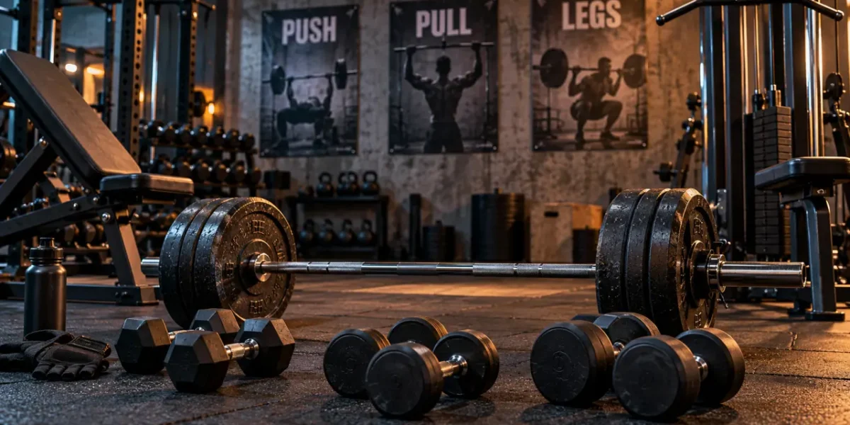 Push pull legs en salle : barre et haltères sur tapis