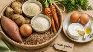 Quel sont les aliment sans gluten : panier de légumes et grains