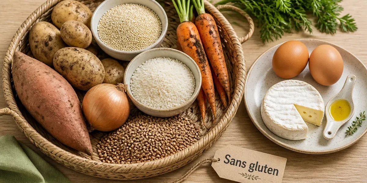 Quel sont les aliment sans gluten : panier de légumes et grains