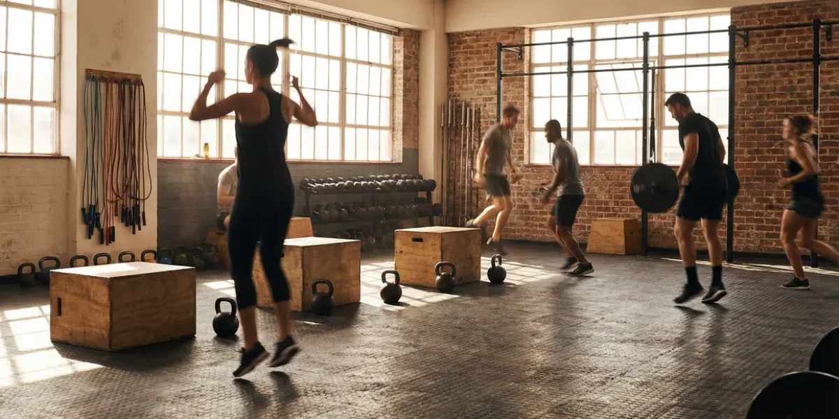 Salle de sport CrossFit silhouettes equipement dynamique