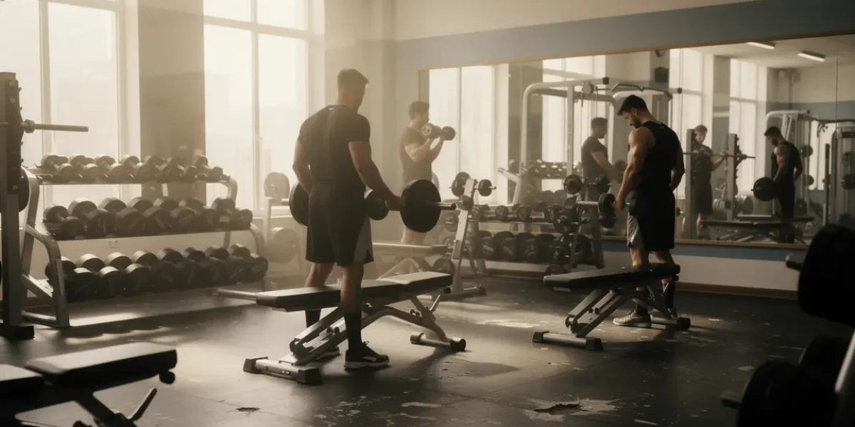 salle de musculation dynamique silhouettes homme haltères
