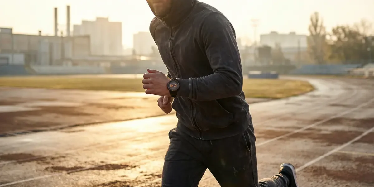 coureur sur piste montre gps vitesse