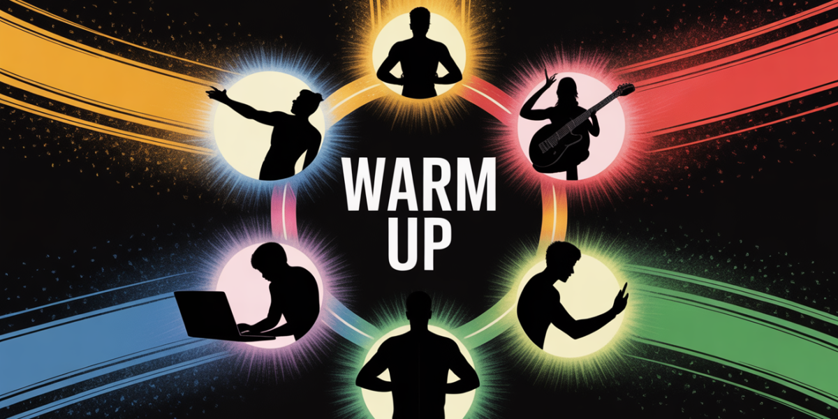 illustration warm up preparation sportif musicien ordinateur